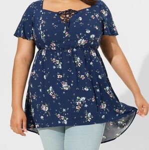 NWT Torrid Babydoll High-Low Challis Floral Top